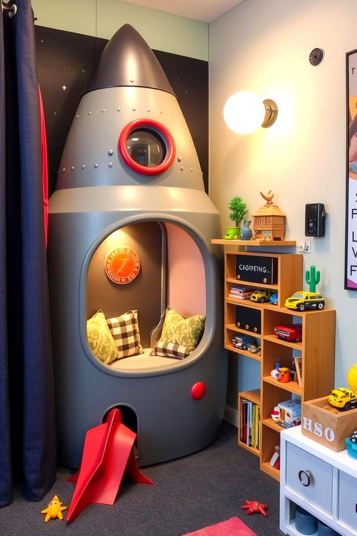 Rocket Ship Play Nook - 22 galaxy space-themed bedroom ideas