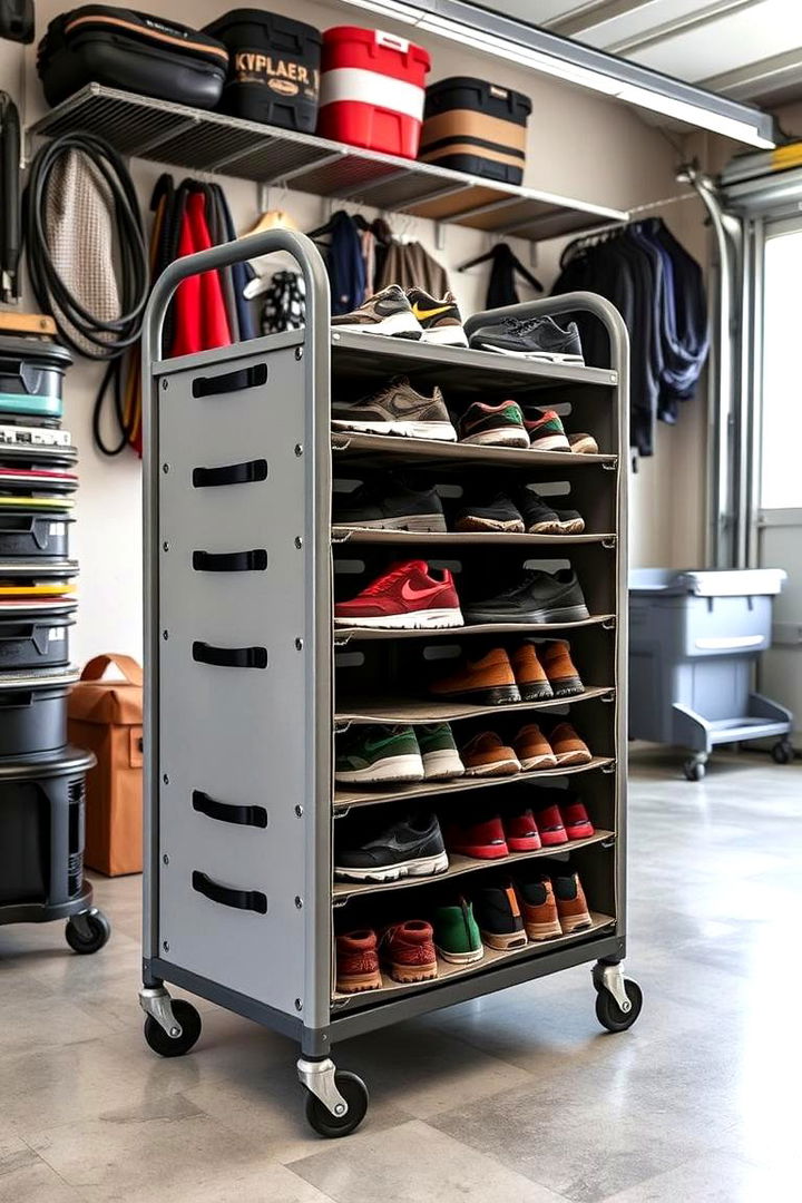 Rolling Cart Shoe Organizer - 22 Garage Shoe Storage Ideas