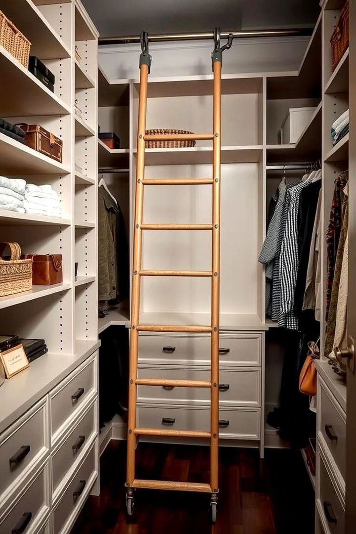 Rolling Ladder for Higher Storage Access - 22 Sloped Ceiling Closet Ideas
