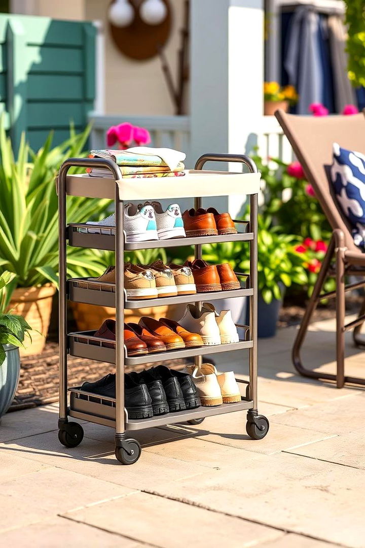 Rolling Outdoor Shoe Cart - 22 Outdoor Shoe Storage Ideas