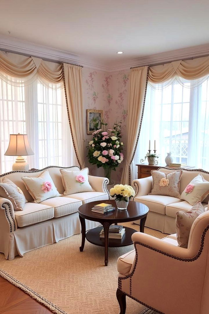 Romantic Floral Accents Adding a Tender Touch - 22 Parisian-style Living Room Ideas