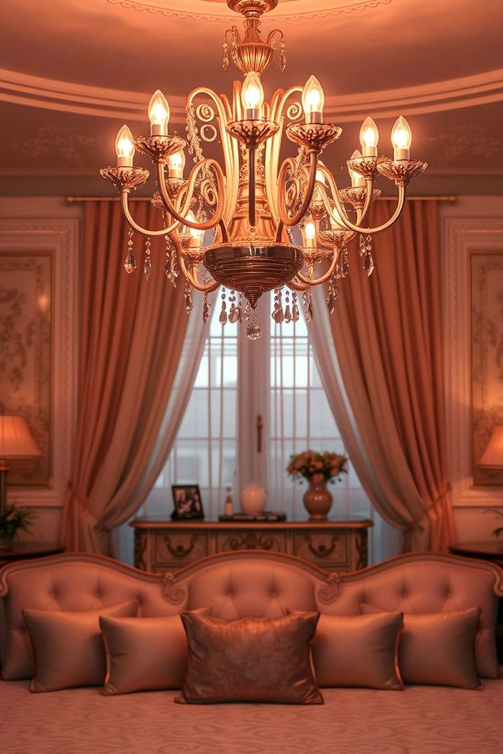 Romantic Rose Gold Chandeliers - 22 Rose Gold Bedroom Ideas