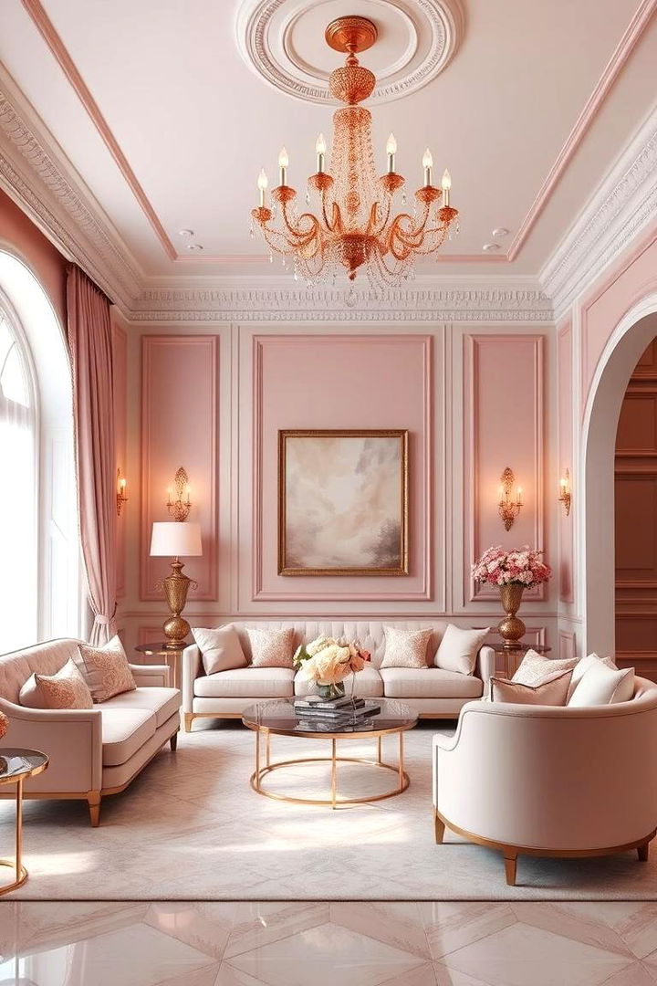 Rose Gold Glamour Accents - 22 Pink Living Room Ideas