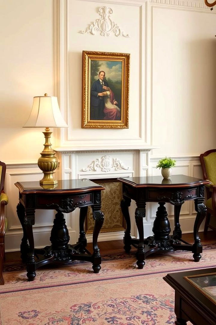 Rosewood Side Tables with Dark Green Finishes - 22 Victorian Dark Green Living Room Ideas