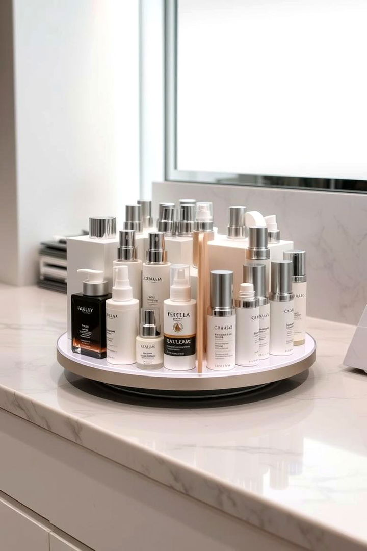 Rotating Lazy Susan for Easy Access - 22 Bathroom Counter Organization Ideas