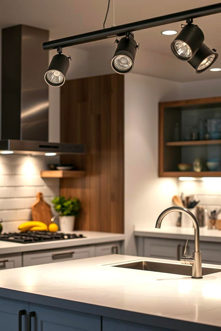 Rotational Spotlighting for Task Areas - 22 Kitchen Track Lighting Ideas
