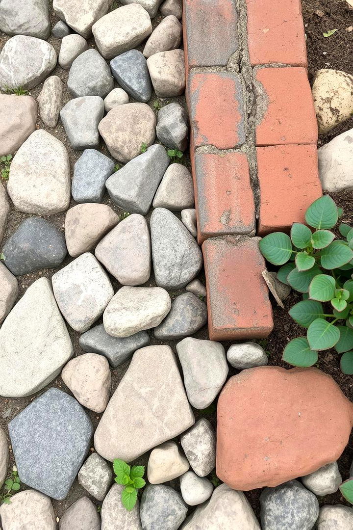 Rustic Brick Combination - 22 River Rock Edging Ideas