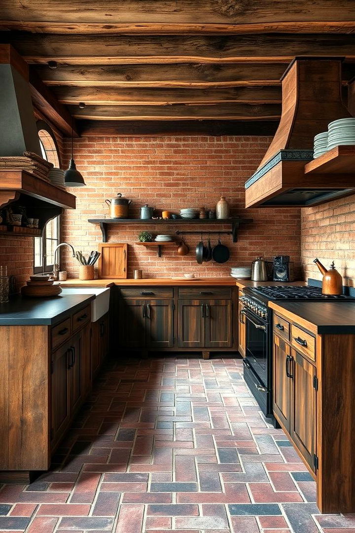 Rustic Brick Flooring - 22 Kitchen Floor Ideas