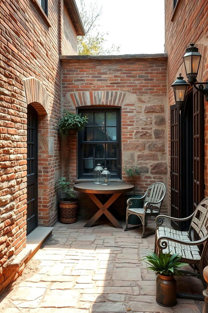 Rustic Brick and Stone Combo - 22 Brick Patio Ideas