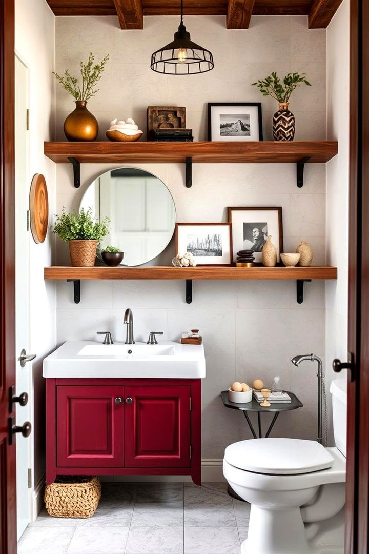 Rustic Burgundy Floating Shelves - 22 Burgundy Bathroom Ideas