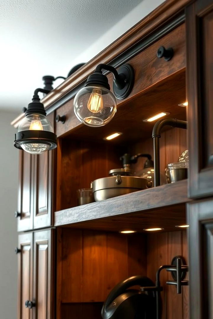 Rustic Cabinet Lighting with Vintage Fixtures - 22 Cabinet Lighting Ideas
