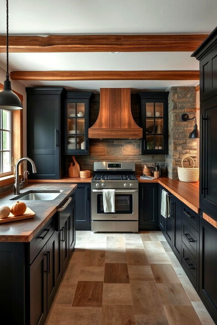 Rustic Charm - 22 Kitchens With Black Cabinets