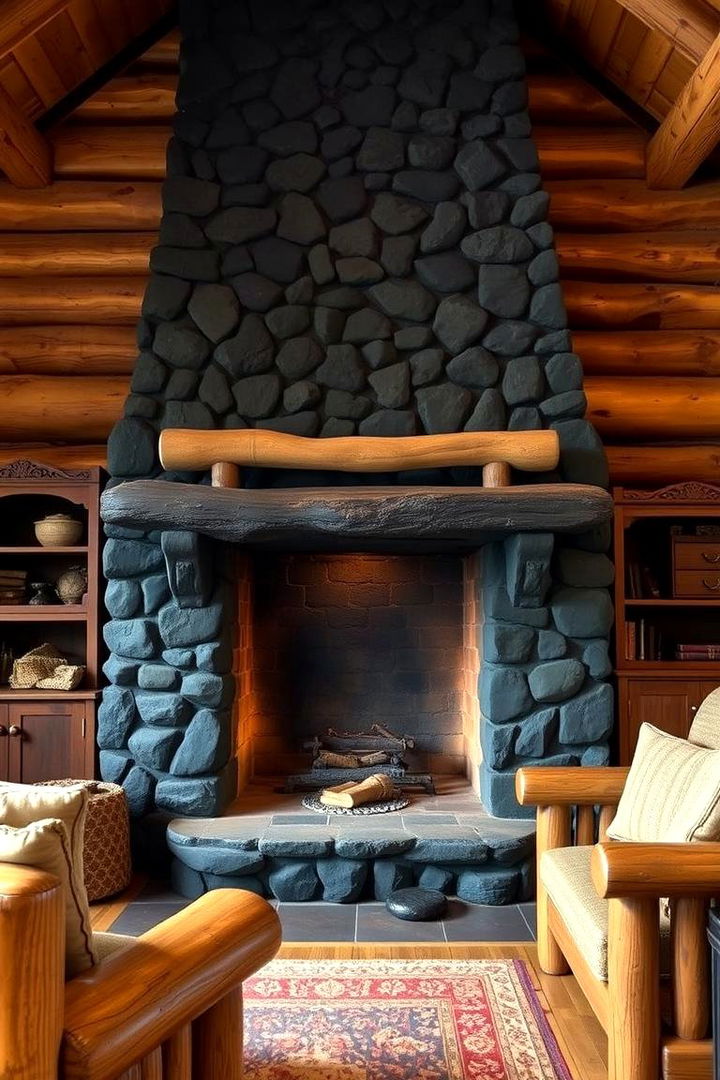 Rustic Charm Black Stone Fireplace - 22 Black Stone Fireplace Ideas