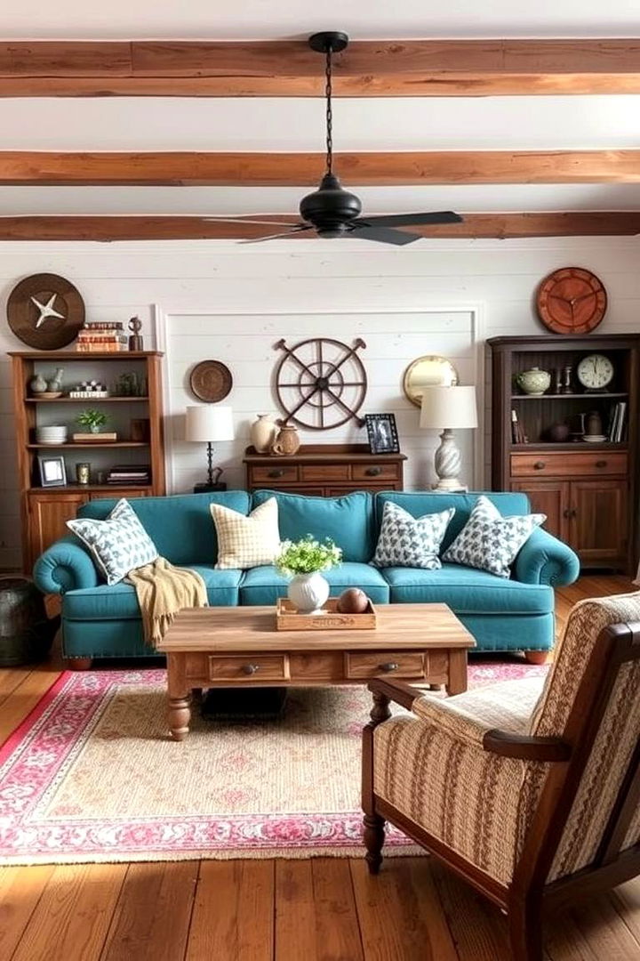 Rustic Charm Refresh - 22 Teal Couch Living Room Ideas