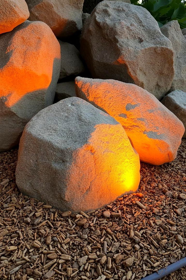 Rustic Charm Using Boulder Rocks and Natural Mulch - 22 Front Yard Landscaping Ideas With Rocks and Mulch