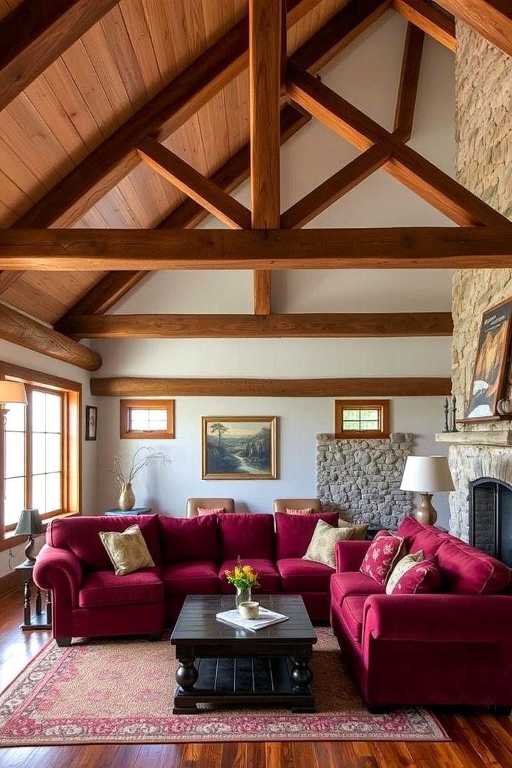 Rustic Charm and Natural Elements - 22 Burgundy Sofa Living Room Ideas