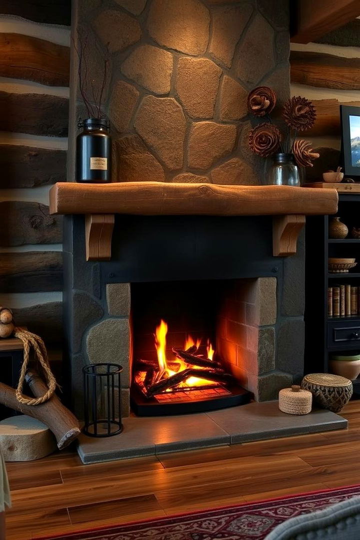 Rustic Charm with Black Accents - 22 Black Fireplace Ideas