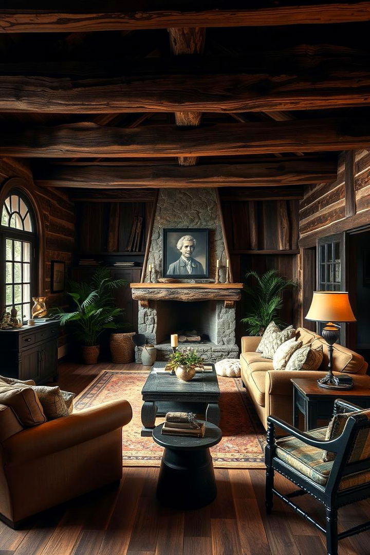 Rustic Charm with Dark Hues and Natural Textures - 22 Black and Brown Living Room Ideas