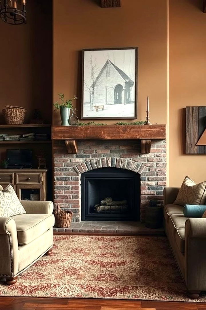 Rustic Charm with Tan Fireplace Focus - 22 Tan Living Room Ideas