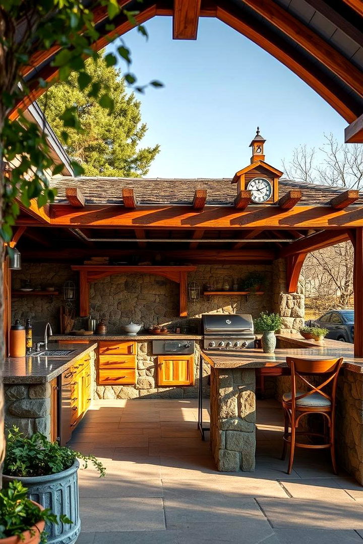 Rustic Charm with Wooden Accents - 22 Outdoor Kitchen with a Gazebo Ideas
