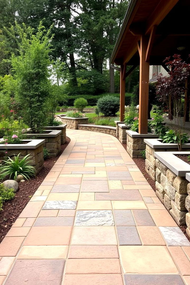 Rustic Composite Walkways with Integrated Planters - 22 Composite Walkway Ideas