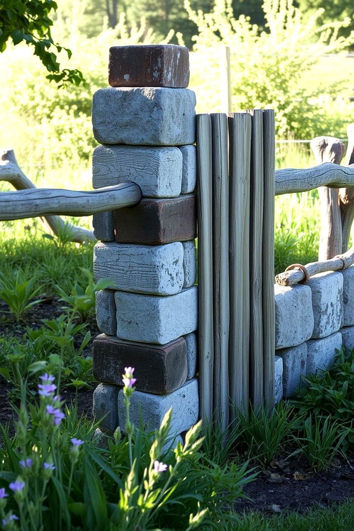 Rustic Concrete and Wood Blend - 22 Cinder Block Fence Ideas