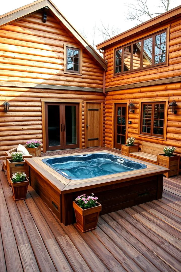 Rustic Decking - 22 Hot Tub Landscaping Ideas