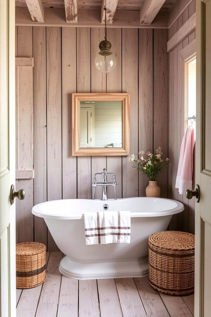Rustic Farmhouse Accents with Soft Tones - 22 Pink and Green Bathroom Design Ideas