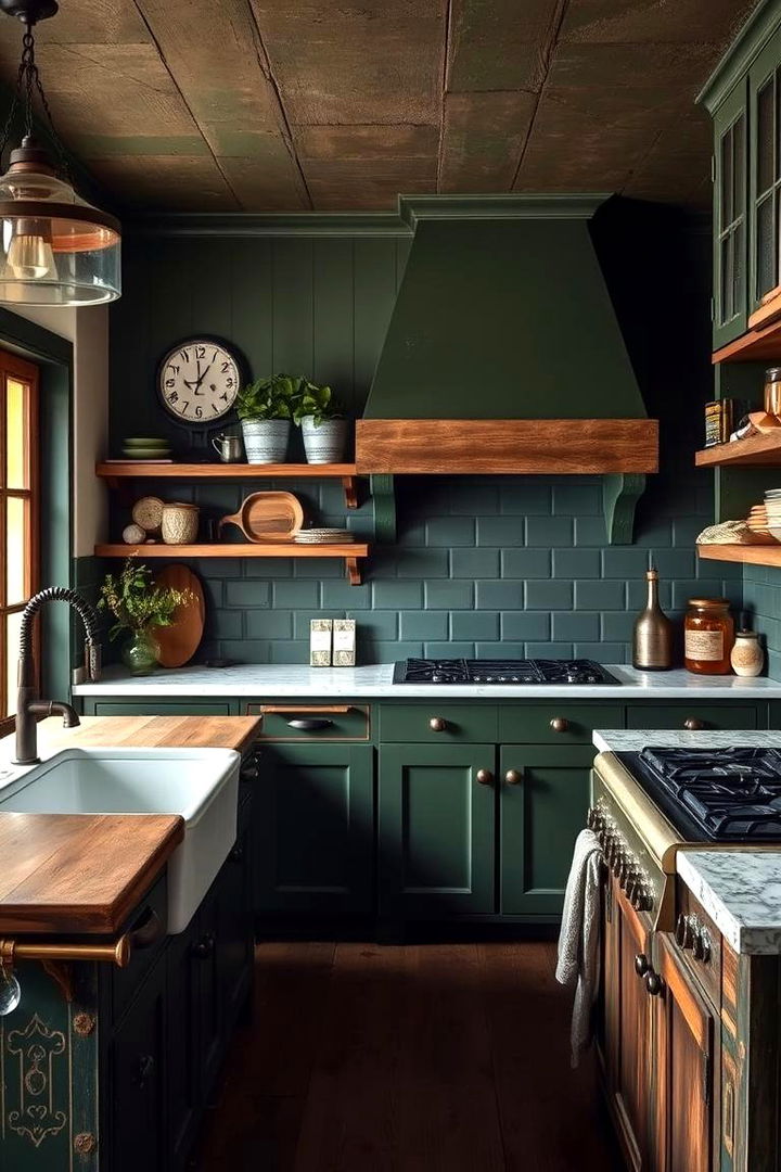 Rustic Farmhouse Dark Green Touches - 22 Dark Green Kitchen Ideas