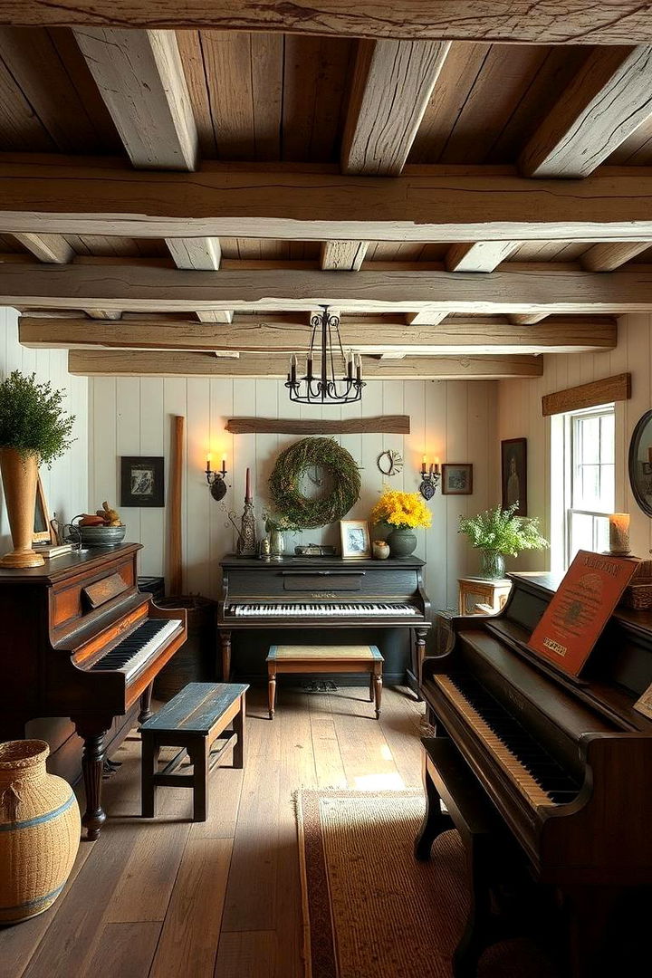 Rustic Farmhouse Piano Room - 22 Piano Room Ideas