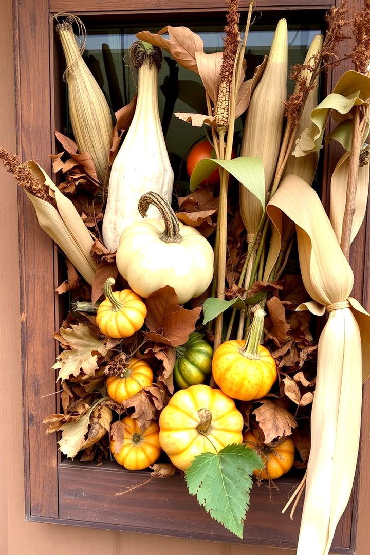 Rustic Gourds and Dried Leaves Display - 22 Fall Window Box Ideas