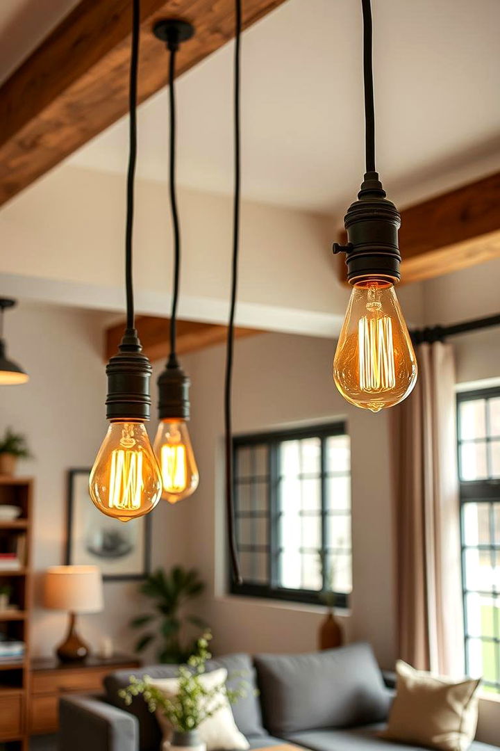 Rustic Industrial Bulb Fixtures - 22 Living Room Lighting Ideas