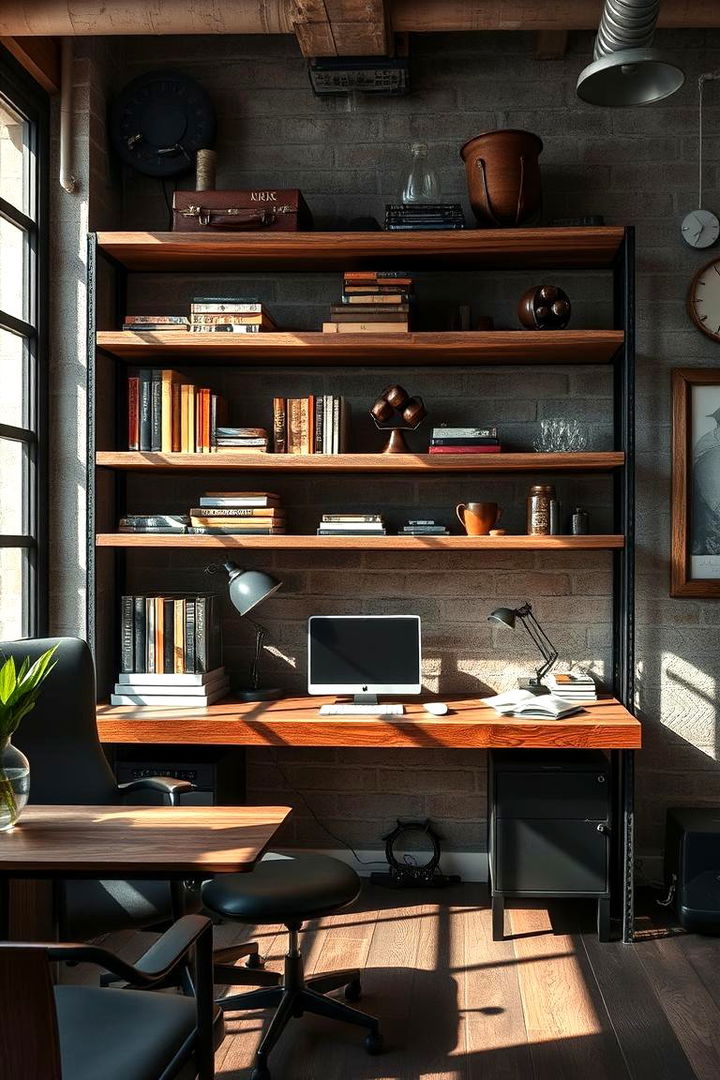 Rustic Industrial Shelving - 22 Office Shelving Ideas