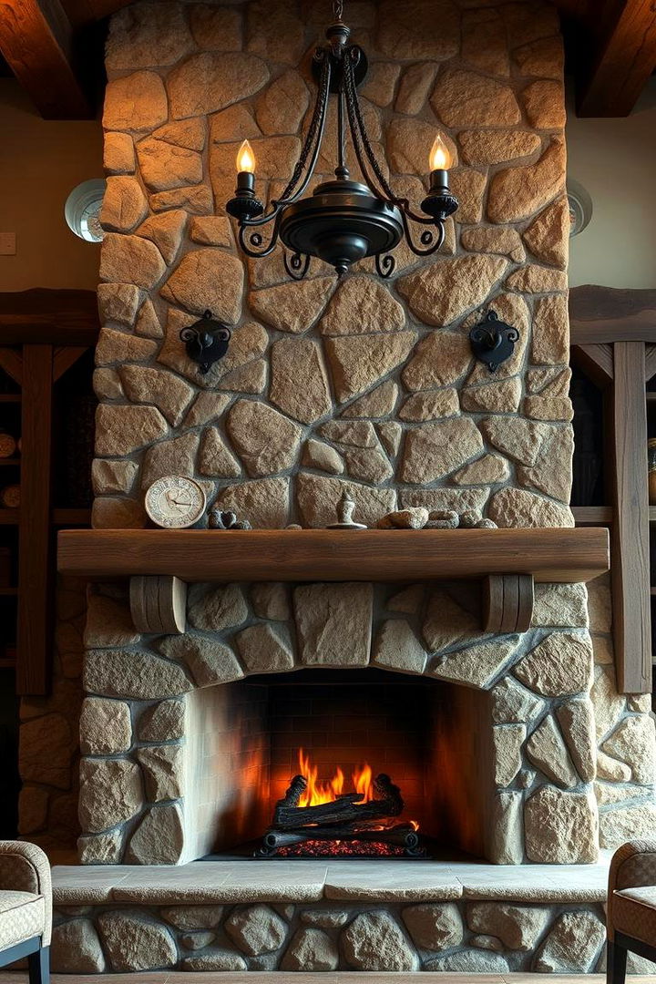 Rustic Iron Accents - 22 Fireplace Lighting Ideas