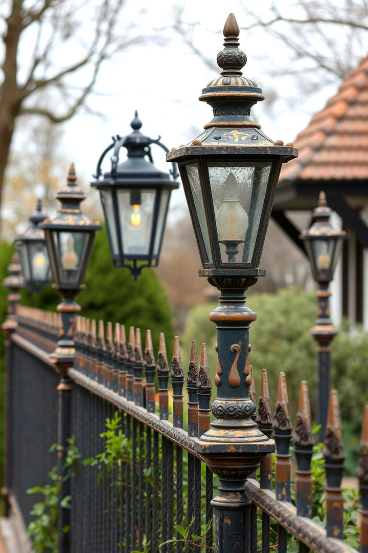 Rustic Iron Lamp Posts - 22 Fence Lighting Ideas