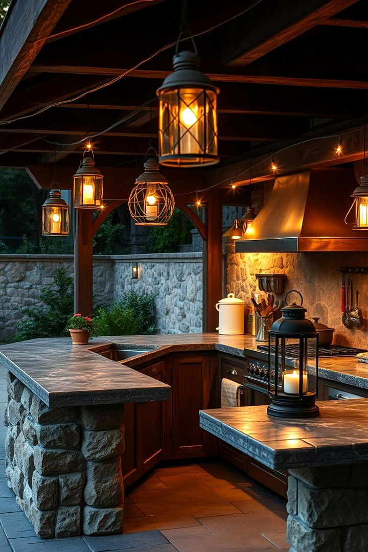 Rustic Lighting Elements - 22 Rustic Outdoor Kitchen Ideas