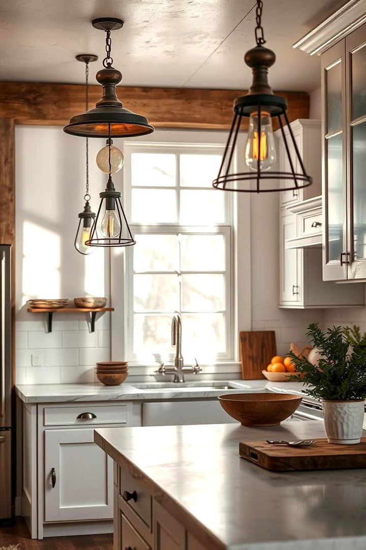 Rustic Lighting Fixtures - 22 Rustic White Kitchen Ideas
