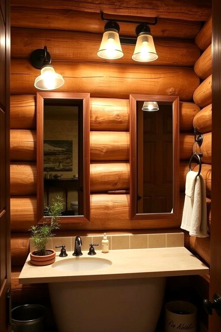 Rustic Lighting with Modern Touches - 22 Log Cabin Bathroom Ideas