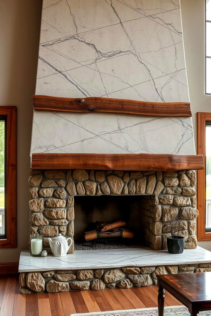 Rustic Marble Integration - 22 Marble Fireplace Ideas