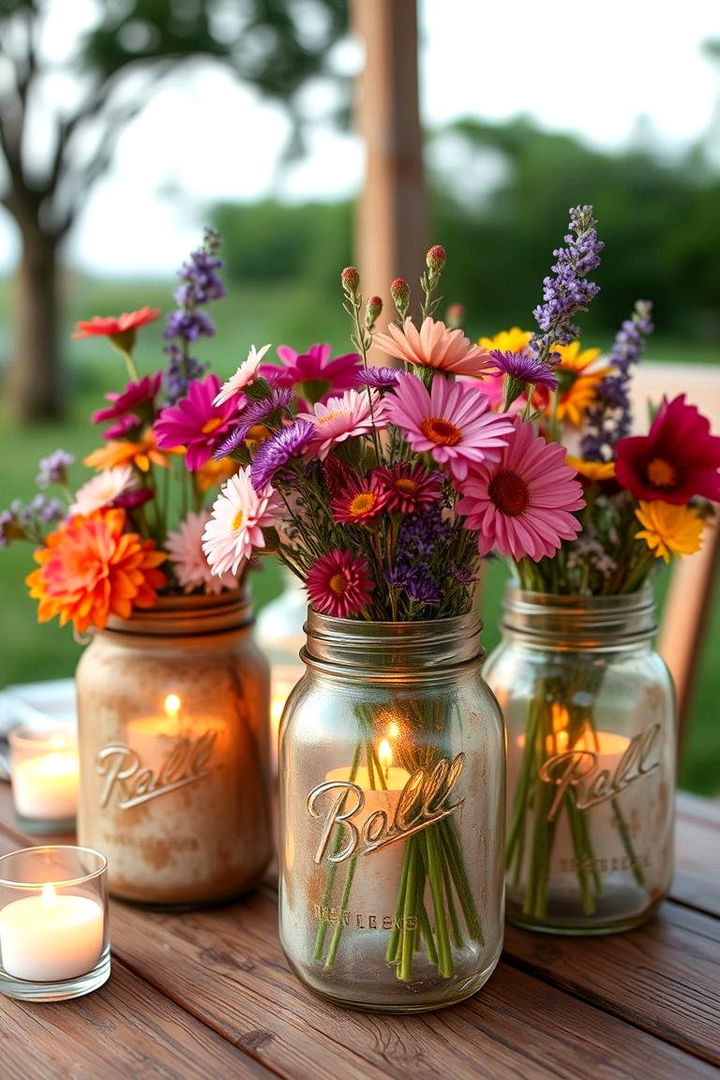 Rustic Mason Jar Arrangements - 22 Garden Centerpiece Ideas