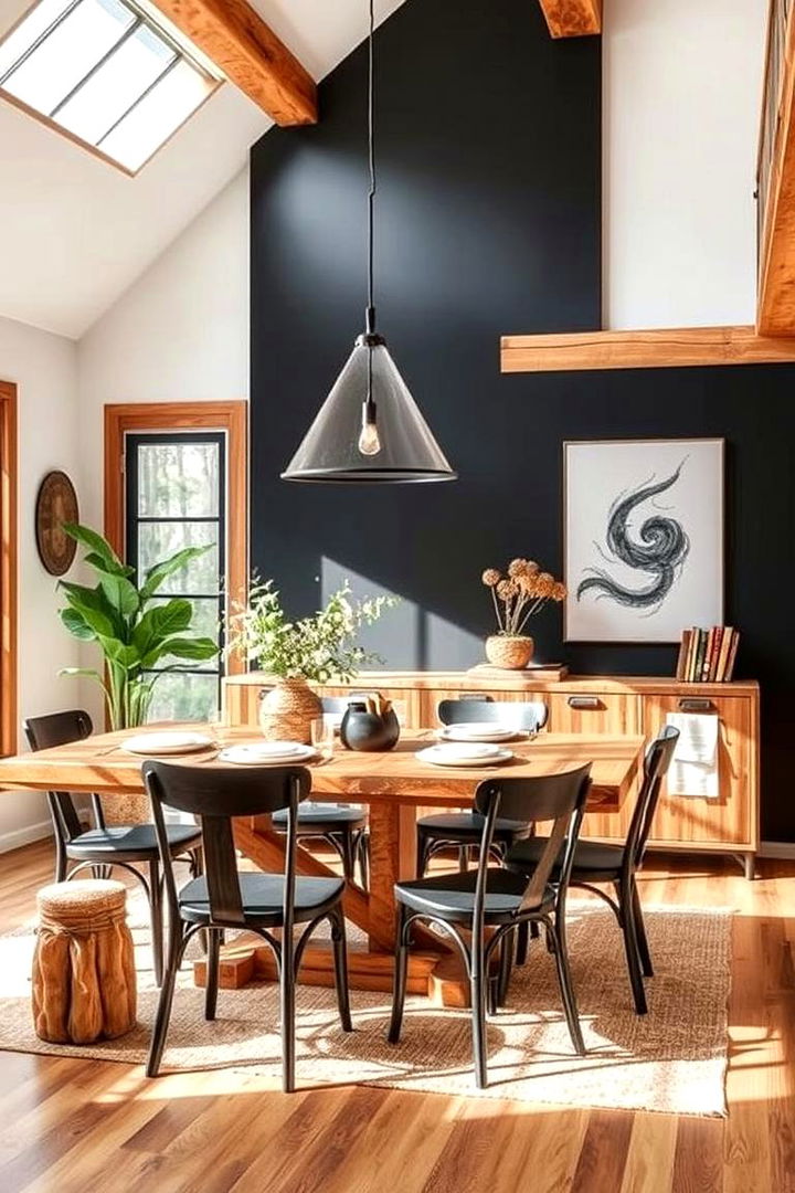 Rustic Meets Modern Fusion - 22 Black Accent Wall Dining Room Ideas