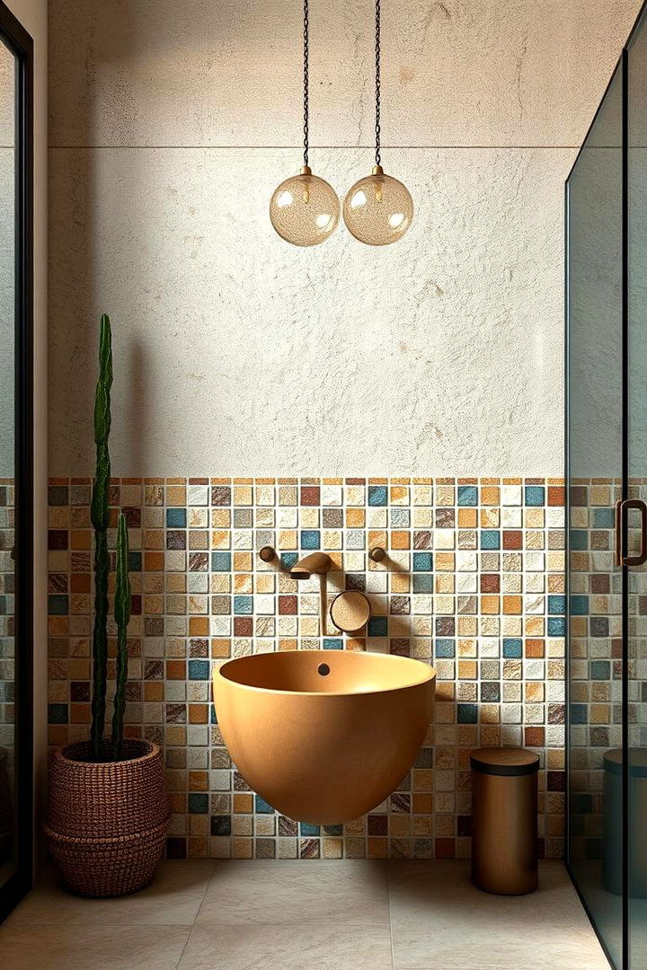 Rustic Mosaic Texture - 22 Half-wall Tile Bathroom Ideas
