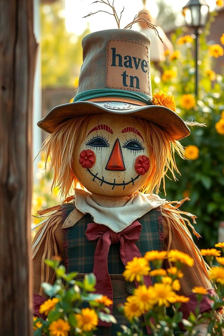 Rustic Painted Scarecrow with Charm - 22 Garden Scarecrow Ideas