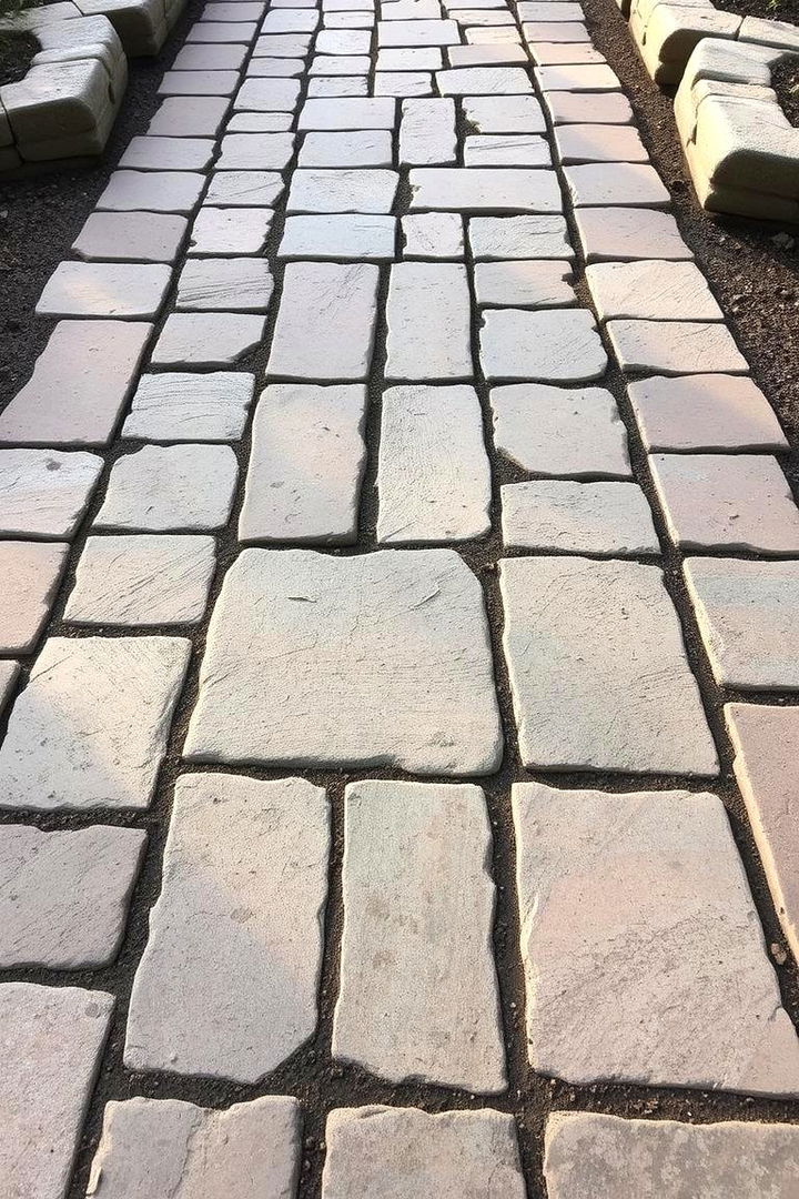 Rustic Pattern with Earthy Tones - 22 Concrete Paver Walkway Ideas