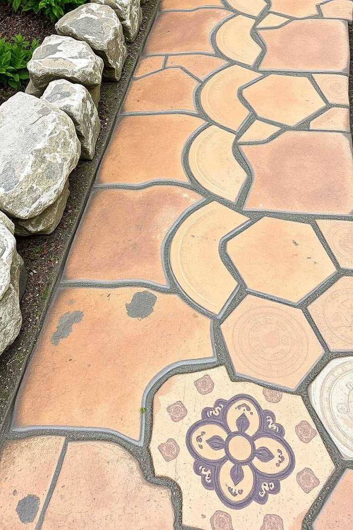 Rustic Patterns - 22 Concrete Walkway Painting Ideas