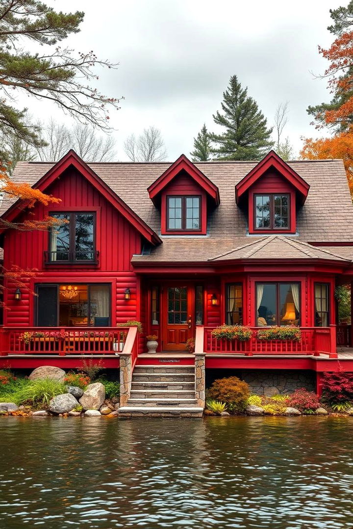 Rustic Red Charm - 22 Lake House Exterior Colors Ideas