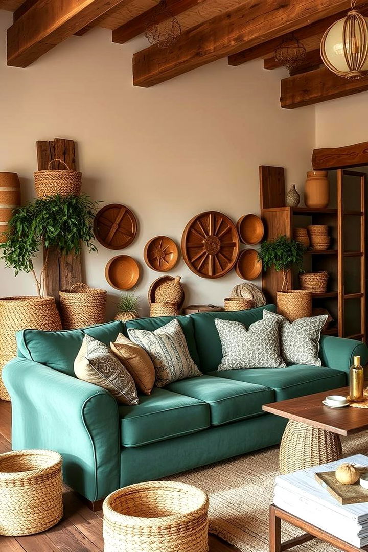 Rustic Retreat with a Twist - 22 Emerald Green Sofa Living Room Ideas