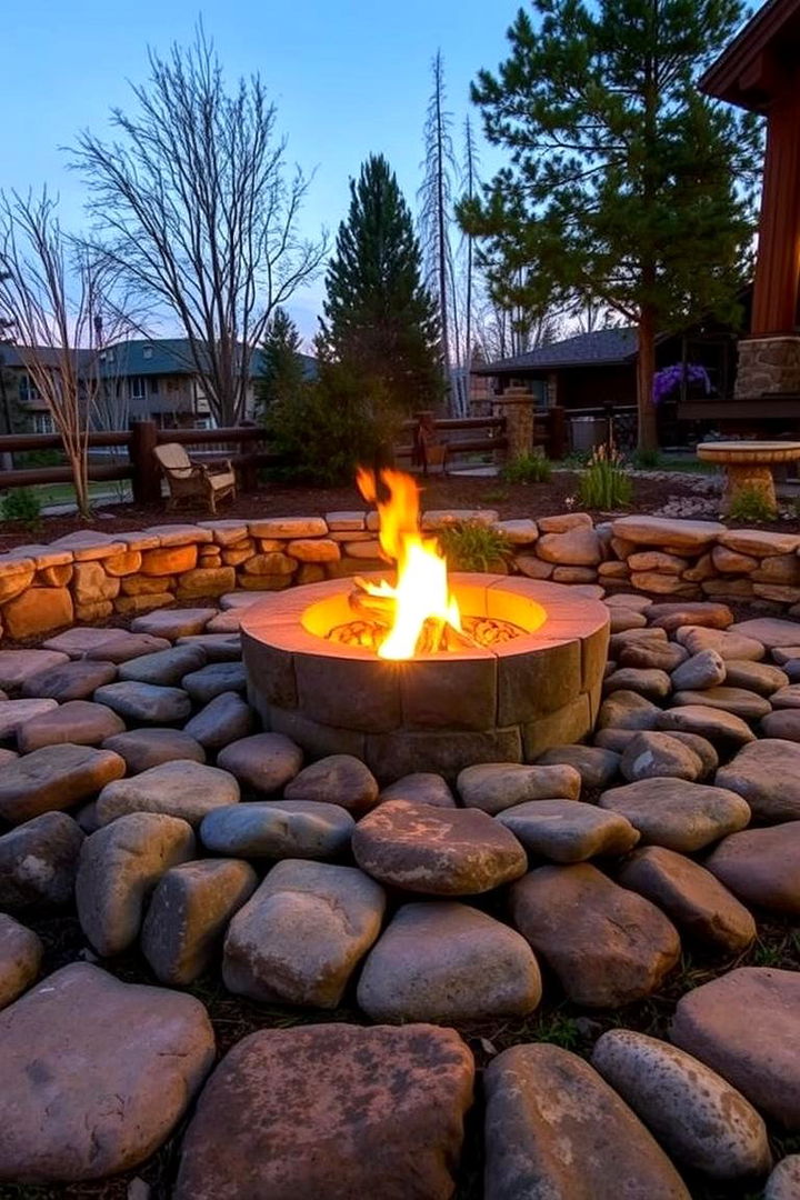 Rustic River Rock Design - 22 Stone Patio With a Fire Pit Ideas