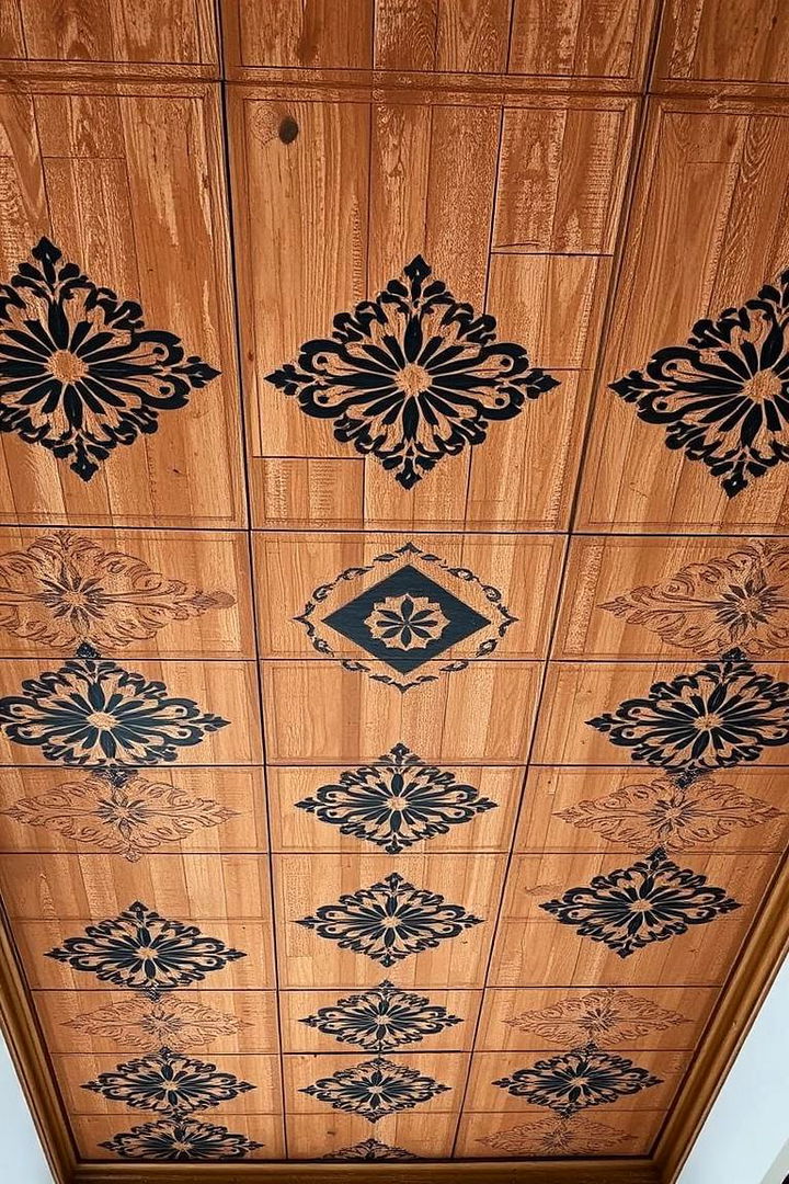 Rustic Stenciled Patterns - 22 Rustic Ceiling Ideas
