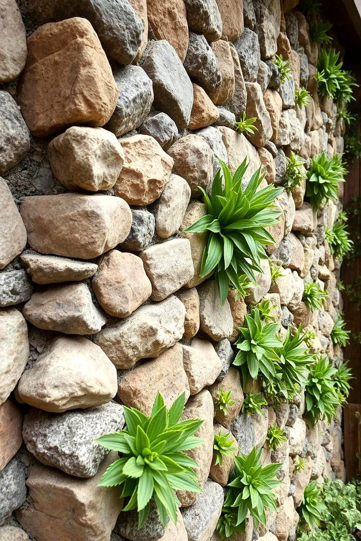 Rustic Stone Embedded Garden - 22 Vertical Garden Ideas